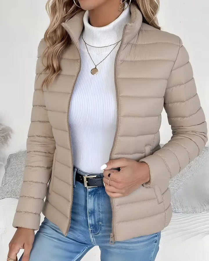 Women's Zip Front Quilted Puffer Jacket Stand Collar