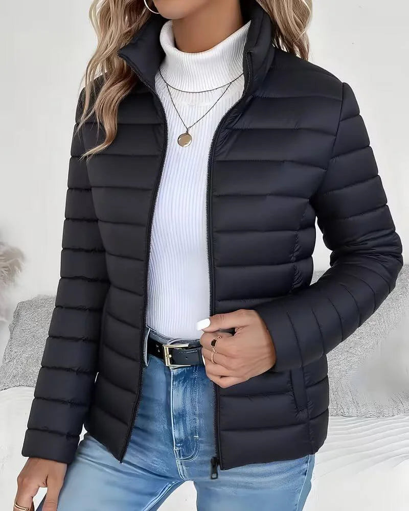 Women's Zip Front Quilted Puffer Jacket Stand Collar