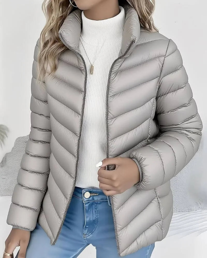 Women's Zip Front Quilted Puffer Jacket Stand Collar