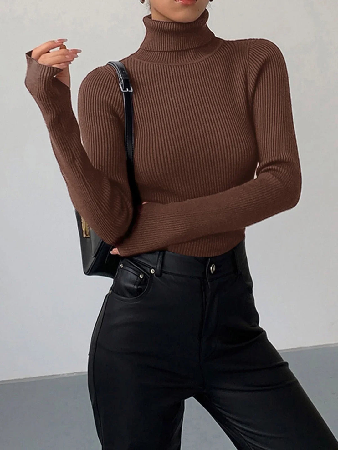 Women's Knitted Ribbed Turtleneck Jumper
