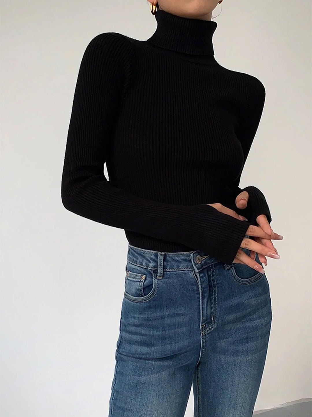 Women's Knitted Ribbed Turtleneck Jumper