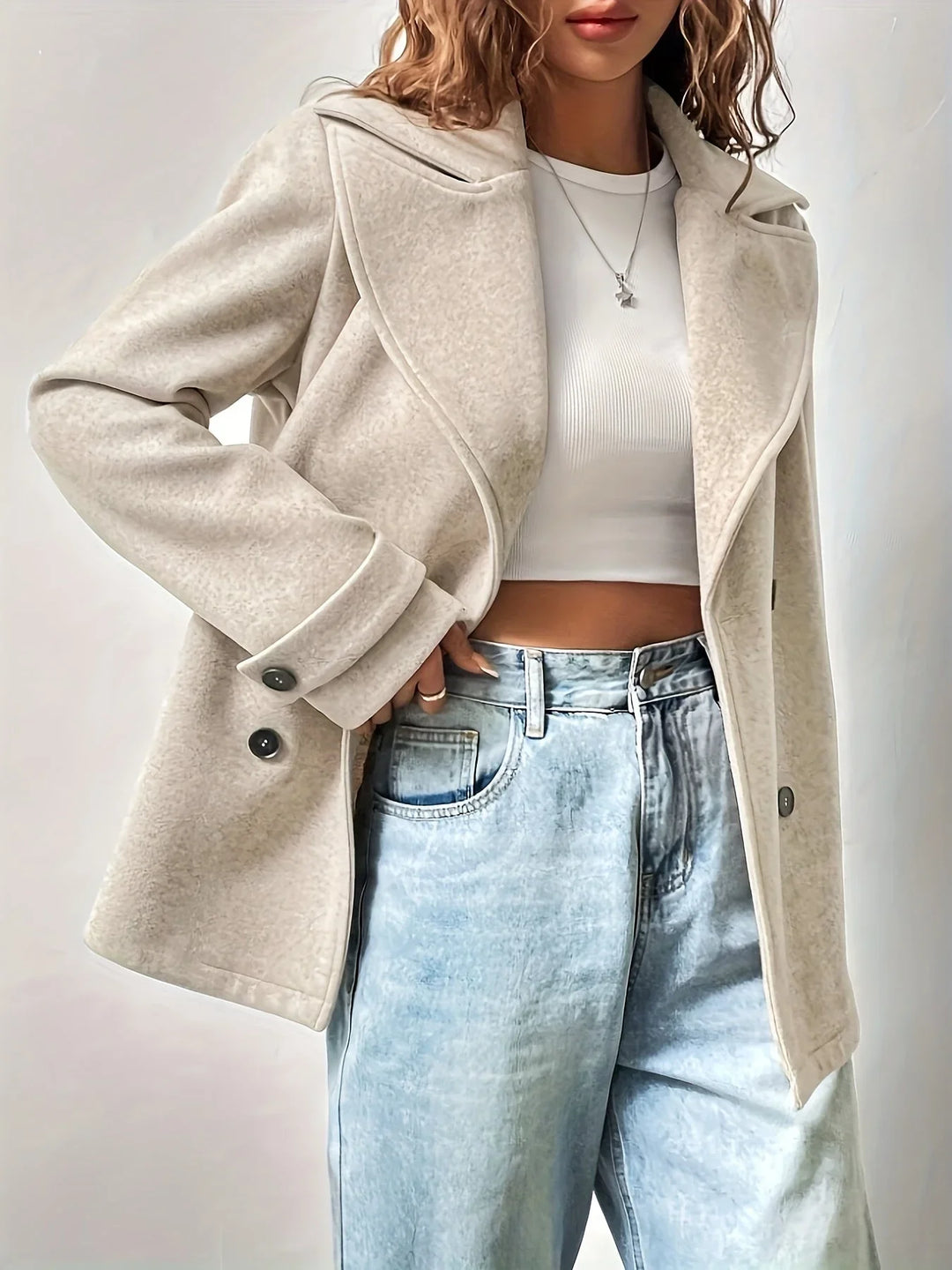 Women's Double Breasted Oversized Wool Blend Peacoat