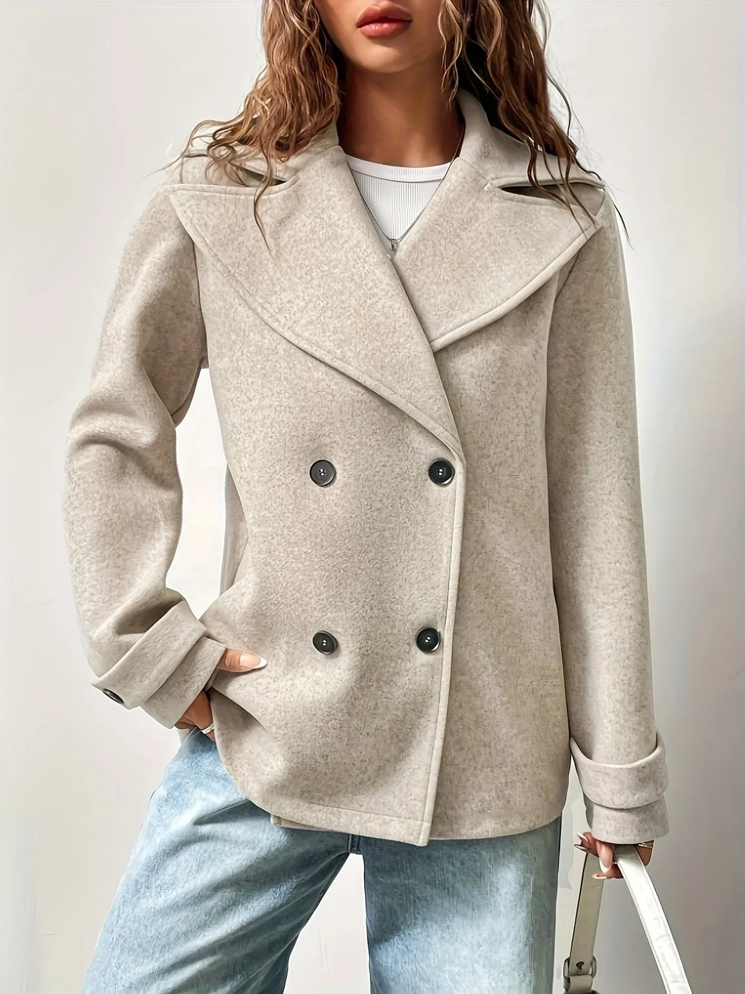 Women's Double Breasted Oversized Wool Blend Peacoat