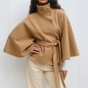 Women's Belted Long Cape Coat – Stand Collar