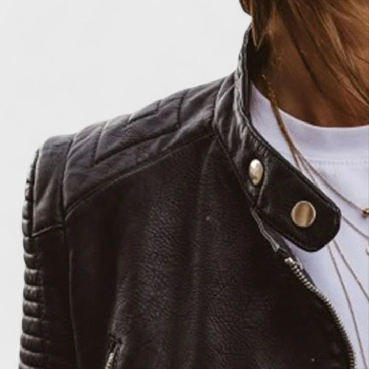 Women's Quilted Jacket, Faux Leather Cropped Moto
