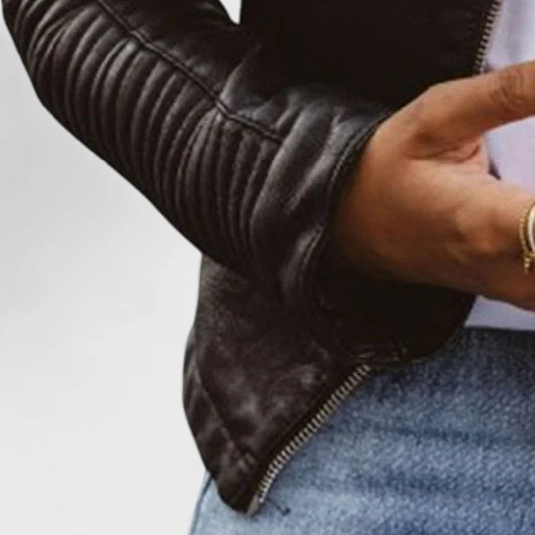 Women's Quilted Jacket, Faux Leather Cropped Moto