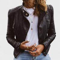 Women's Quilted Jacket, Faux Leather Cropped Moto