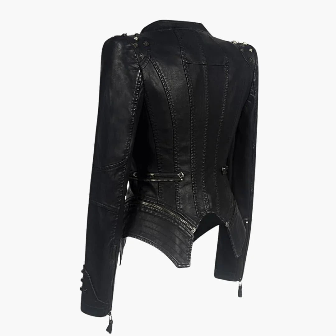Women's Faux Leather Peplum Studded Biker Jacket