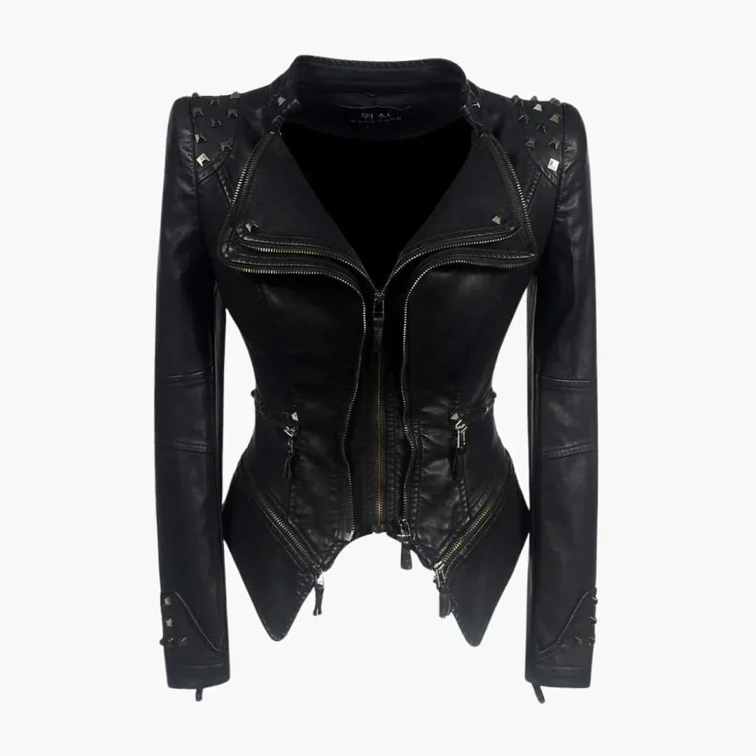 Women's Faux Leather Peplum Studded Biker Jacket