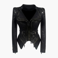 Women's Faux Leather Peplum Studded Biker Jacket