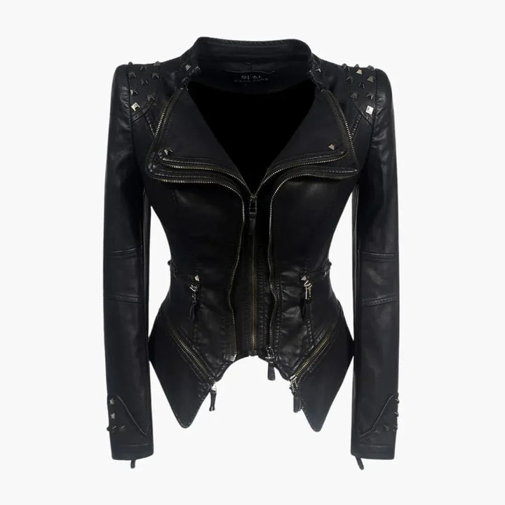 Women's Faux Leather Peplum Studded Biker Jacket