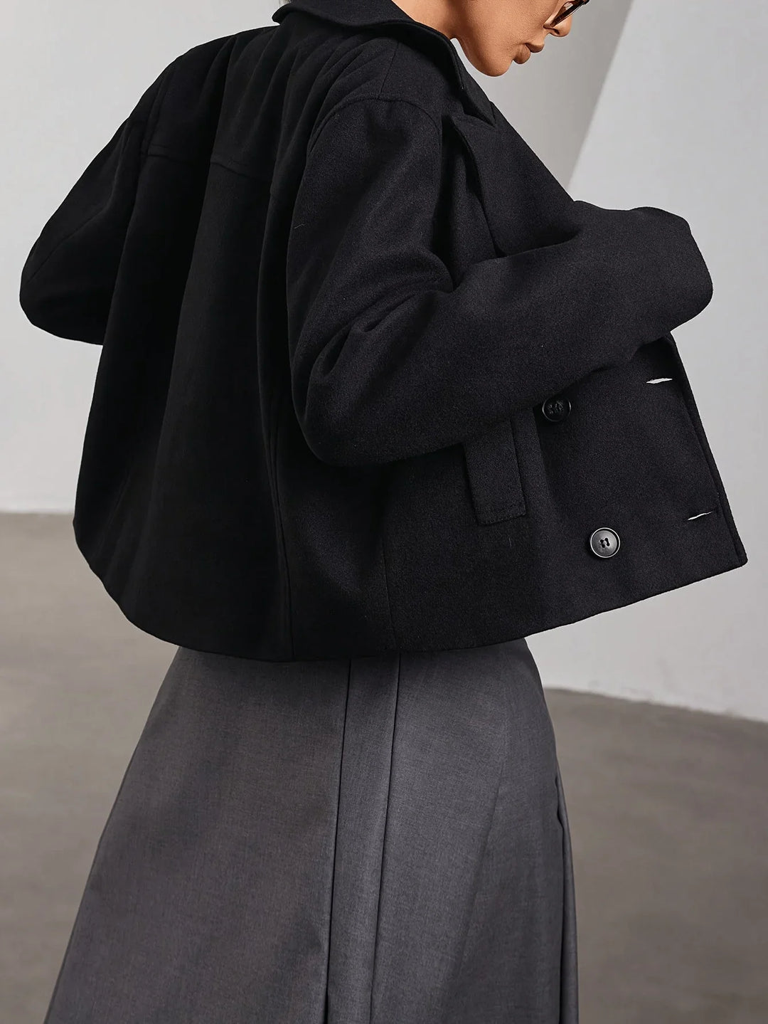 Women's Cropped Double Breasted Wool Peacoat