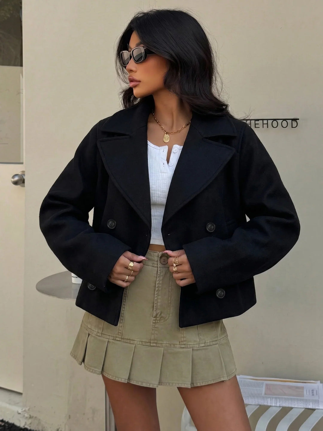 Women's Cropped Double Breasted Wool Peacoat