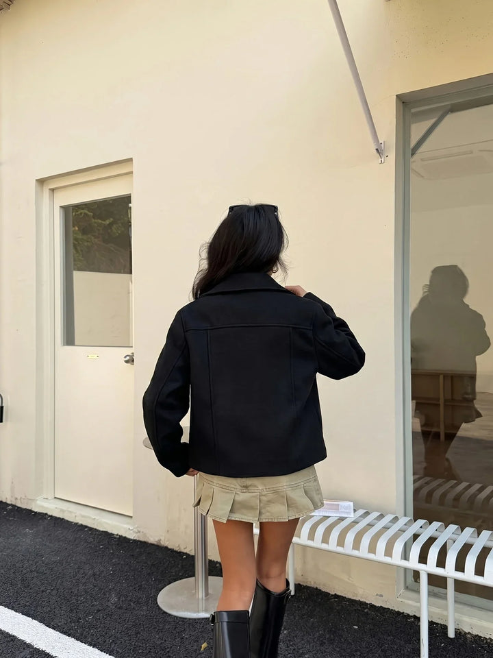 Women's Cropped Double Breasted Wool Peacoat