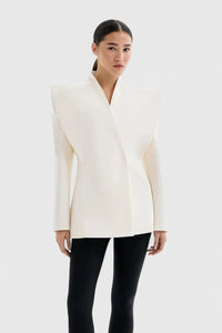 Women's Wrap Stand Collar Blazer – Exaggerated Shoulder Cut-Outs