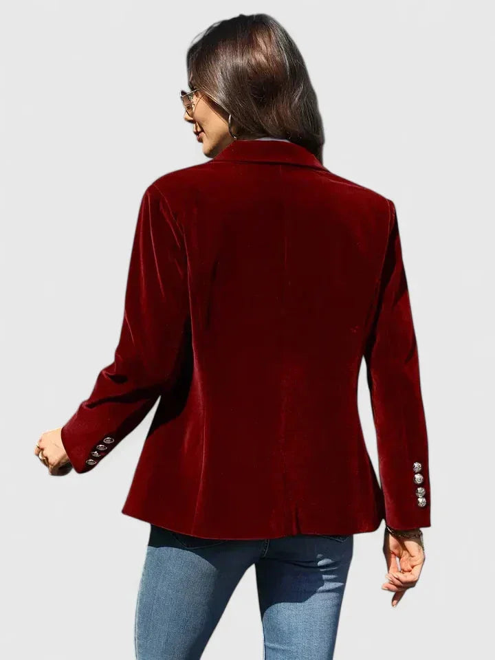 Women's Velvet Button-Front Notch Lapel Blazer – Decorative Cuff