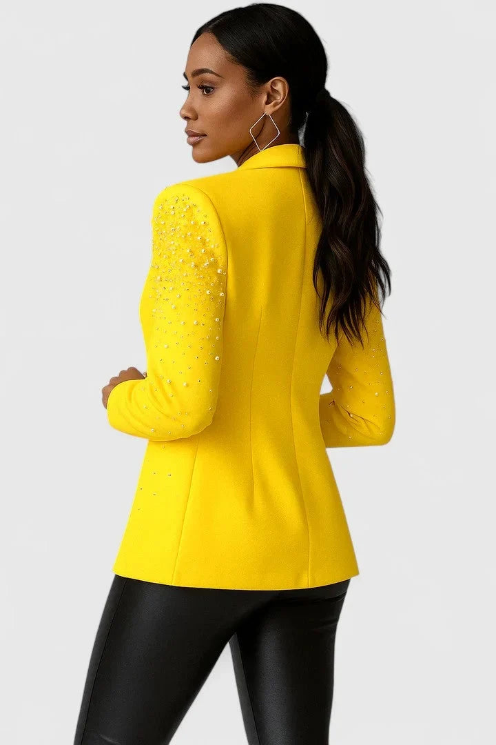 Women's Open-Front Shawl Collar Blazer – Beaded Shoulders