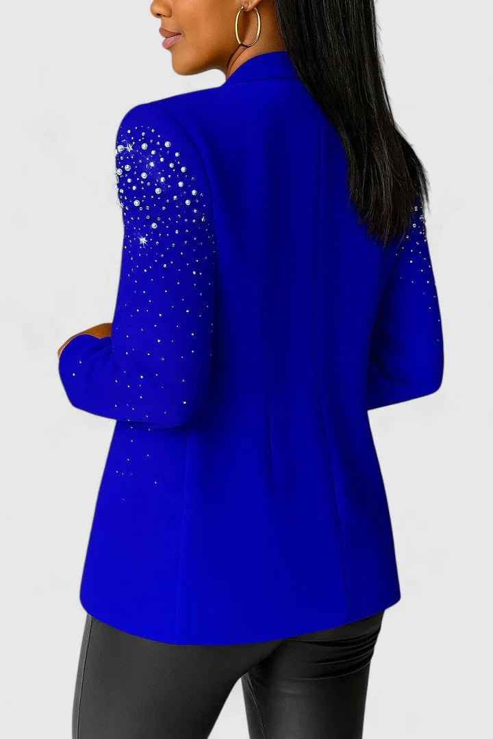 Women's Open-Front Shawl Collar Blazer – Beaded Shoulders
