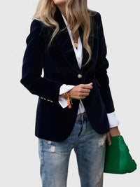 Women's Velvet Button-Front Notch Lapel Blazer – Decorative Cuff