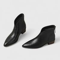 Women's Faux Leather Side Zip Ankle Boots – V-Cut Topline