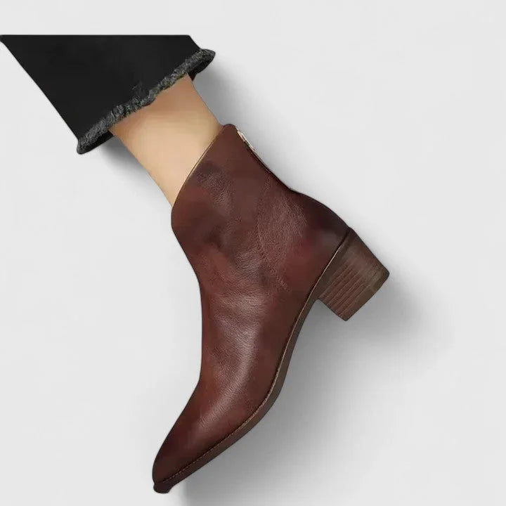 Women's Faux Leather Side Zip Ankle Boots – V-Cut Topline