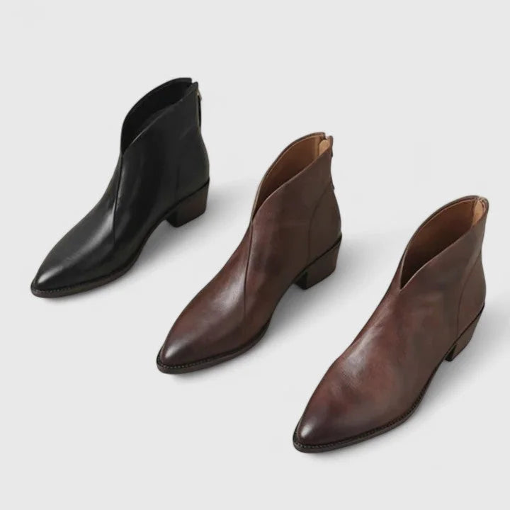 Women's Faux Leather Side Zip Ankle Boots – V-Cut Topline