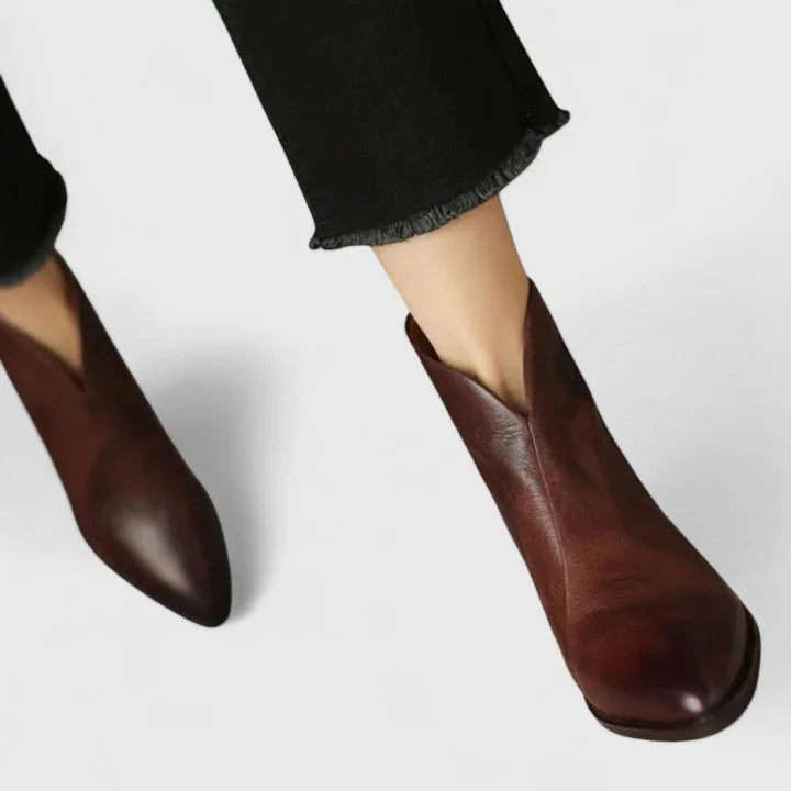 Women's Faux Leather Side Zip Ankle Boots – V-Cut Topline