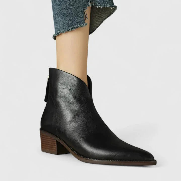 Women's Faux Leather Side Zip Ankle Boots – V-Cut Topline