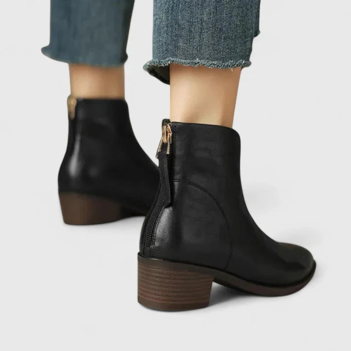 Women's Faux Leather Side Zip Ankle Boots – V-Cut Topline