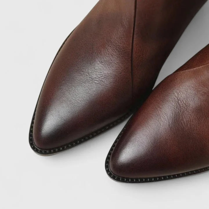 Women's Faux Leather Side Zip Ankle Boots – V-Cut Topline
