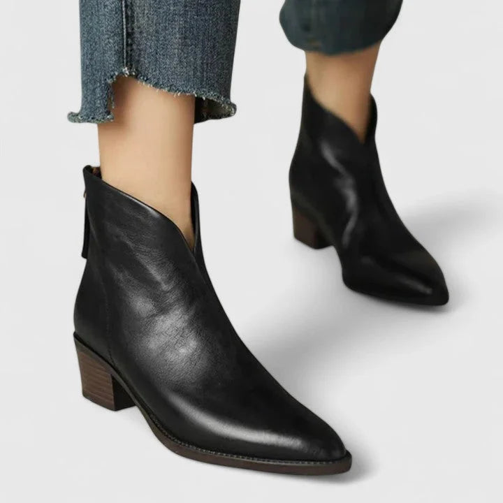 Women's Faux Leather Side Zip Ankle Boots – V-Cut Topline