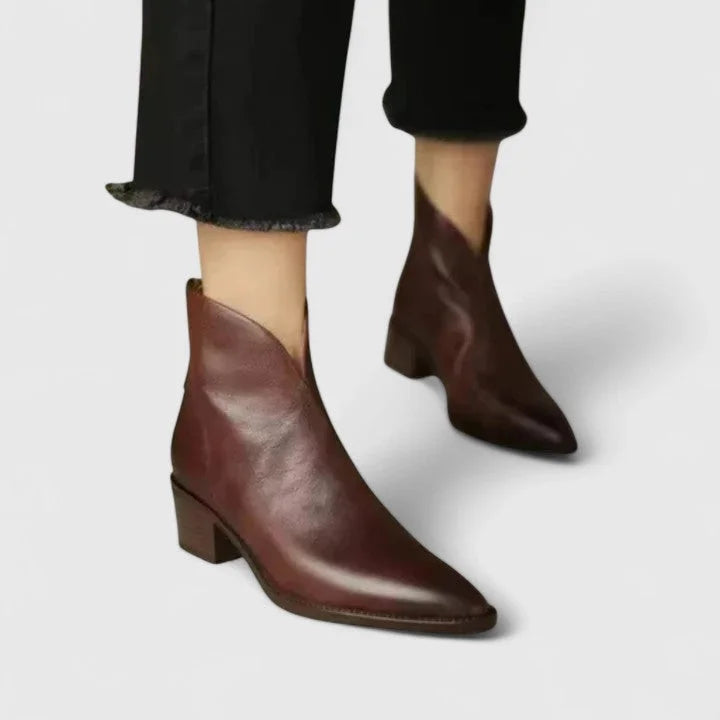 Women's Faux Leather Side Zip Ankle Boots – V-Cut Topline