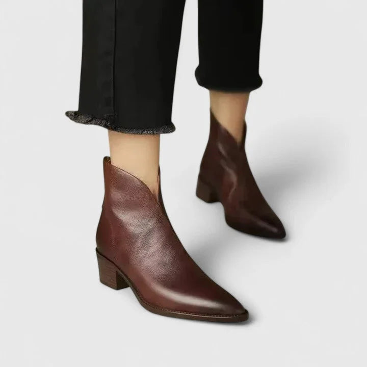 Women's Faux Leather Side Zip Ankle Boots – V-Cut Topline