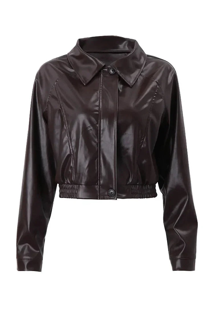 Women's Zip Front Leather Jacket, Faux Moto Cropped Notched Collar