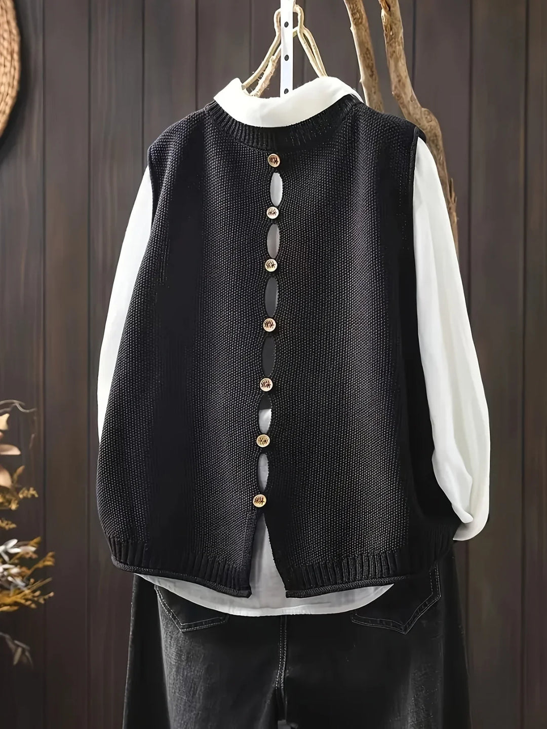 Women's Knit Crew Neck Jumper – Back Button Placket