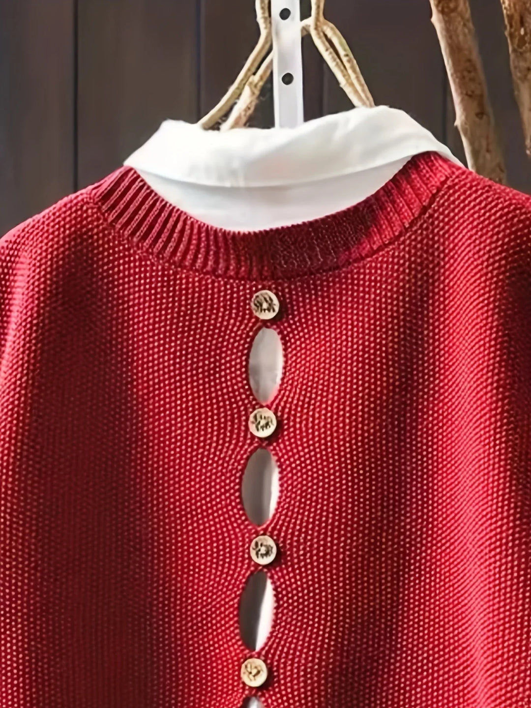 Women's Knit Crew Neck Jumper – Back Button Placket