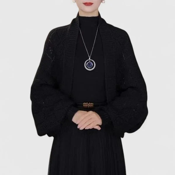 Women's Knit Open-Front Shawl Collar Cardigan – Diamond Pattern