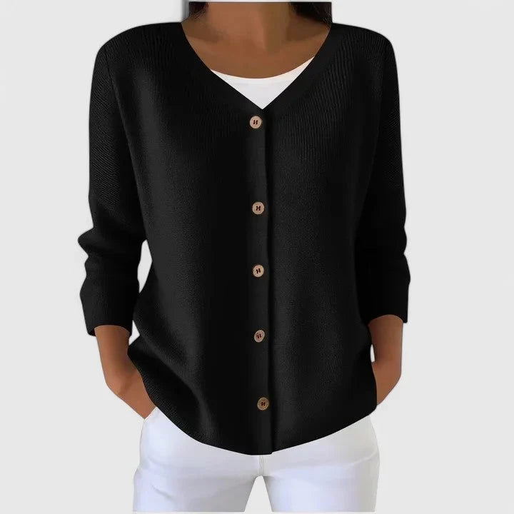 Women's Knit Button-Front V-Neck Cardigan – Ribbed Texture