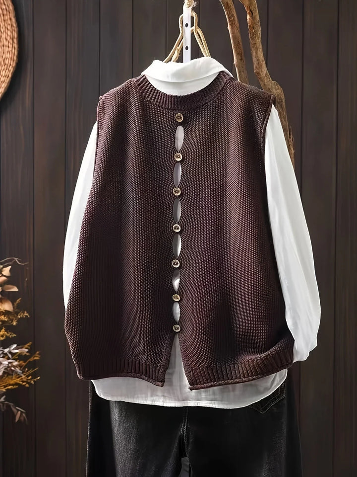 Women's Knit Crew Neck Jumper – Back Button Placket