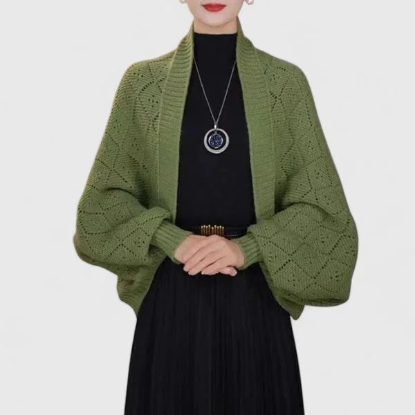 Women's Knit Open-Front Shawl Collar Cardigan – Diamond Pattern