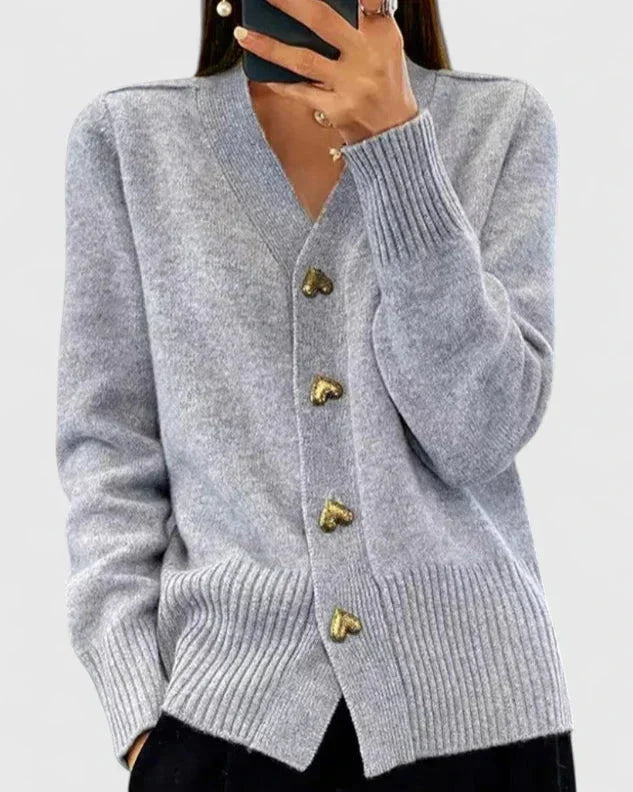 Women's Knit Button-Front V-Neck Cardigan – Heart