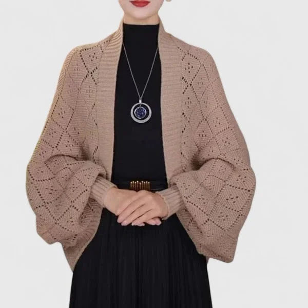 Women's Knit Open-Front Shawl Collar Cardigan – Diamond Pattern