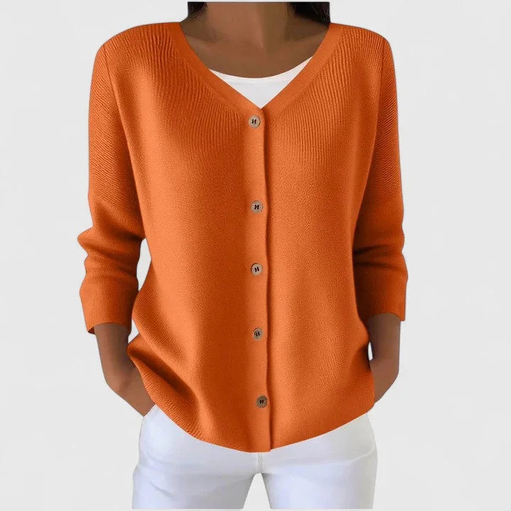 Women's Knit Button-Front V-Neck Cardigan – Ribbed Texture