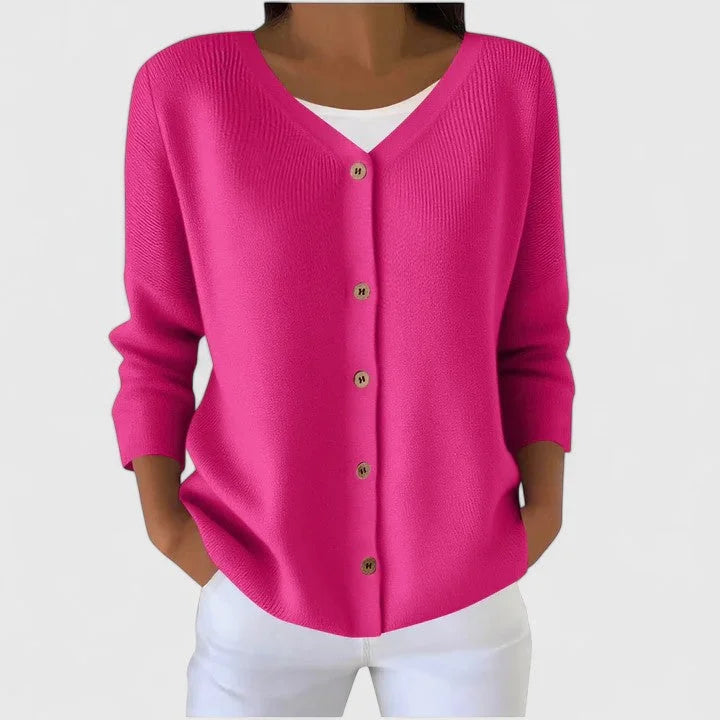 Women's Knit Button-Front V-Neck Cardigan – Ribbed Texture
