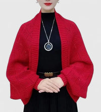 Women's Knit Open-Front Shawl Collar Cardigan – Diamond Pattern