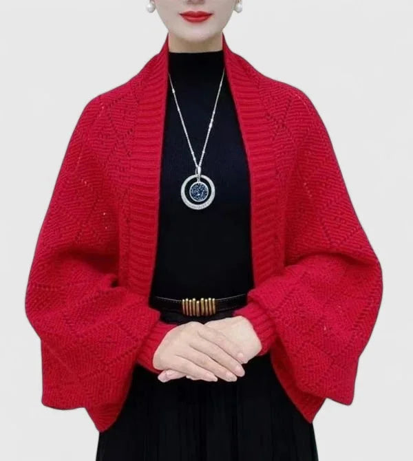 Women's Knit Open-Front Shawl Collar Cardigan – Diamond Pattern
