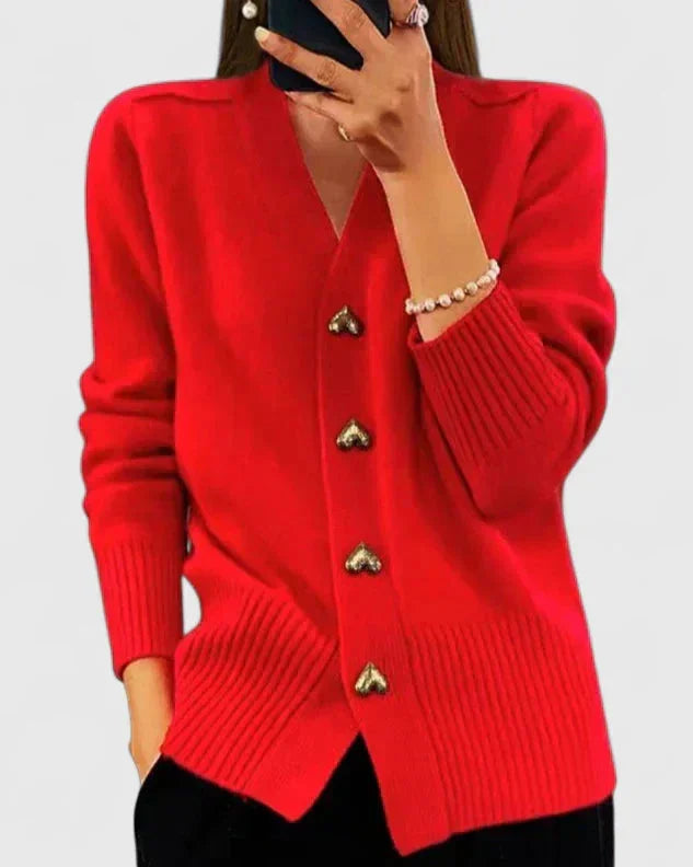 Women's Knit Button-Front V-Neck Cardigan – Heart
