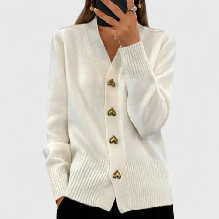 Women's Knit Button-Front V-Neck Cardigan – Heart