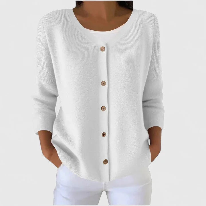 Women's Knit Button-Front V-Neck Cardigan – Ribbed Texture