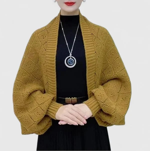 Women's Knit Open-Front Shawl Collar Cardigan – Diamond Pattern